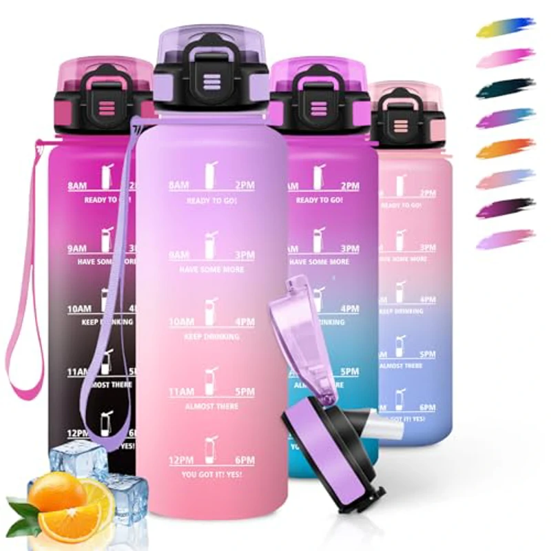 HoneyHolly Botella Agua, 1.5L Cantimplora Gimnasio con Pajita, Water Bottle, con Marcador de Tiempo, Botella de Agua Deportiva, Prueba de Fugas, Cantimplora para Escuela, Senderismo, Fitness - Imagen 1