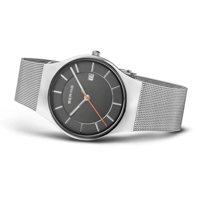 BERING 11938-007 Reloj de cuarzo para hombre con caja de acero inoxidable de 40 mm con acabado en gris y esfera gris, correa milanesa, cristal de zafiro y resistencia al agua de 3 ATM - Imagen 3