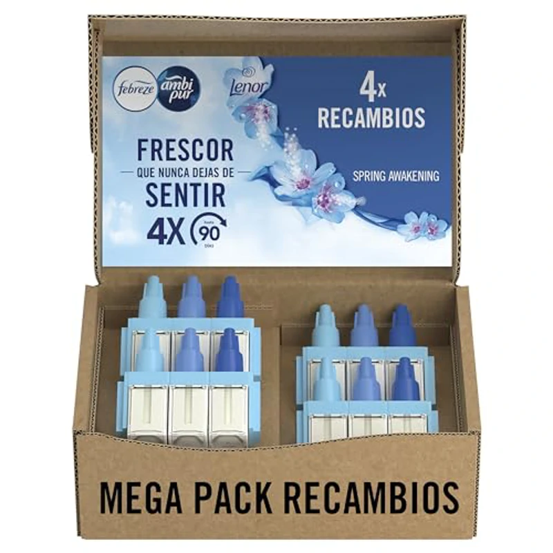 Ambipur 3Volution Despertar Primaveral Recambio De Ambientador Eléctrico,Azul, 80ml, 3 Aromas Que Se Alternan Para Eliminar Olores - Imagen 1