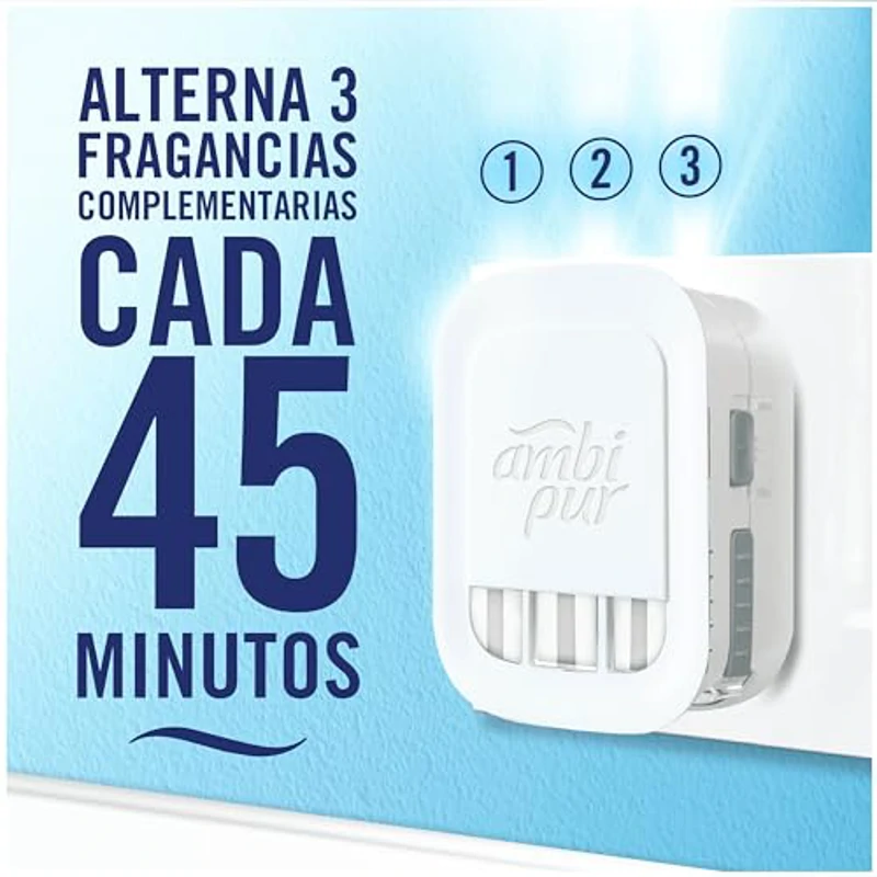 Ambipur 3Volution Despertar Primaveral Recambio De Ambientador Eléctrico,Azul, 80ml, 3 Aromas Que Se Alternan Para Eliminar Olores - Imagen 2