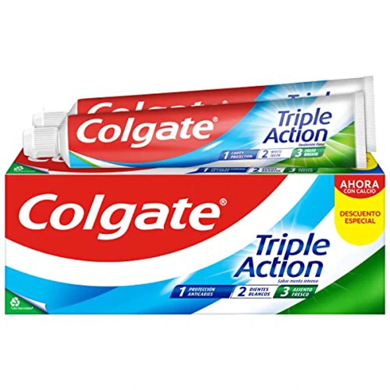 COLGATE Triple Action Dentífrico, Estándar, 2 x 75 Ml, 150 Mililitros - Imagen 1