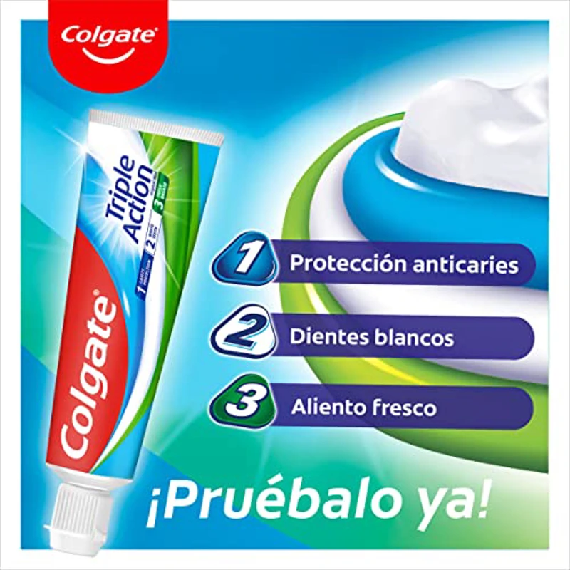 COLGATE Triple Action Dentífrico, Estándar, 2 x 75 Ml, 150 Mililitros - Imagen 3