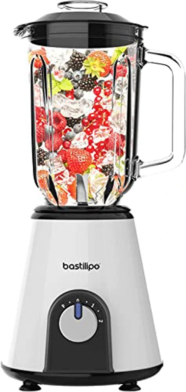 Bastilipo - Batidora de vaso 800W, chasis de acero, 2 velocidades + pulse, jarra 1,5 litros, color blanco, BVA-800B - Imagen 2