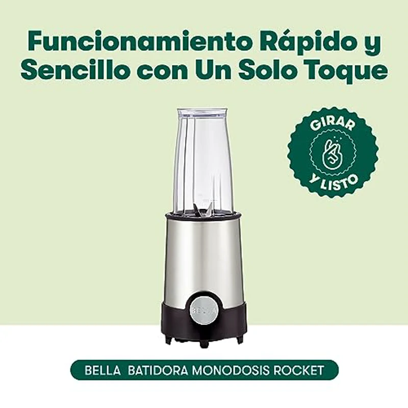 BELLA Personal Size Rocket Blender, Perfect for Smoothies, Shakes & Healthy Drinks, Easy Grinding, Chopping & Food Prep - Imagen 2