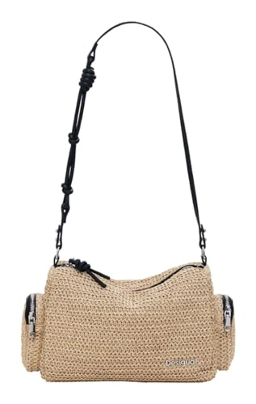 Desigual Logo Raffia Shoulder Bag Natural - Imagen 1