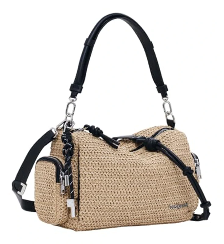 Desigual Logo Raffia Shoulder Bag Natural - Imagen 2