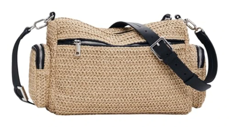 Desigual Logo Raffia Shoulder Bag Natural - Imagen 3
