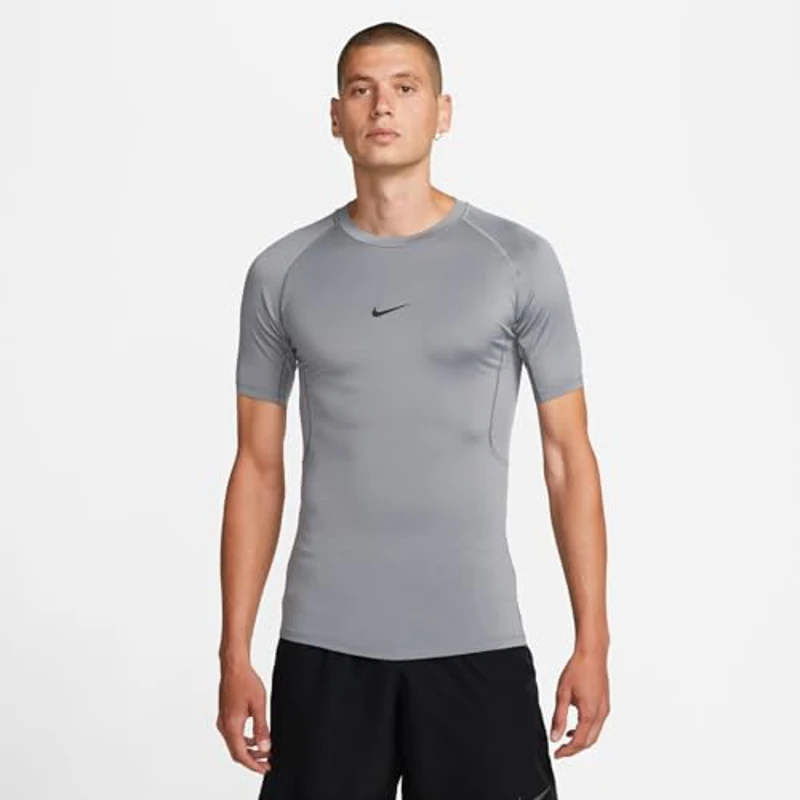 Nike M NP DF Tight Top SS Camiseta, Smoke Grey/Black, L Hombre - Imagen 2