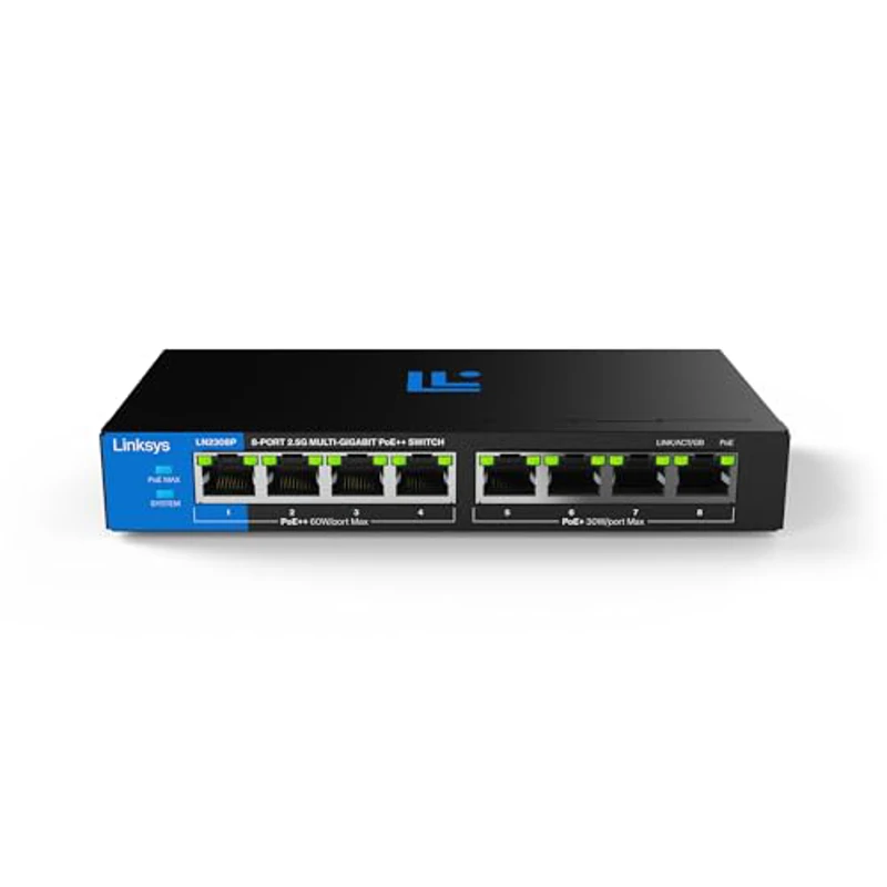 Switch PoE++ multigigabit Linksys no administrado de 8 Puertos y 2,5 G | Ethernet bajo Consumo | Control dúplex Completo | para WiFi 6/6E/7 y cámaras IP | Carcasa metálica | Presupuesto PoE de 180 W - Imagen 1