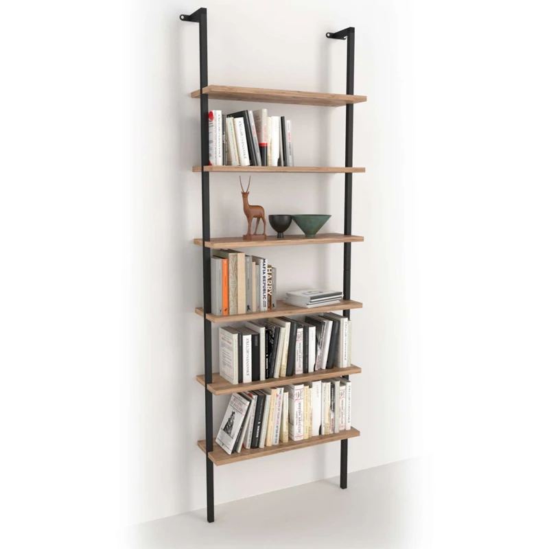 Miroytengo Estantería Librería Rus de Pared Roble Safir y Negro 60x183x20 cm - Imagen 1