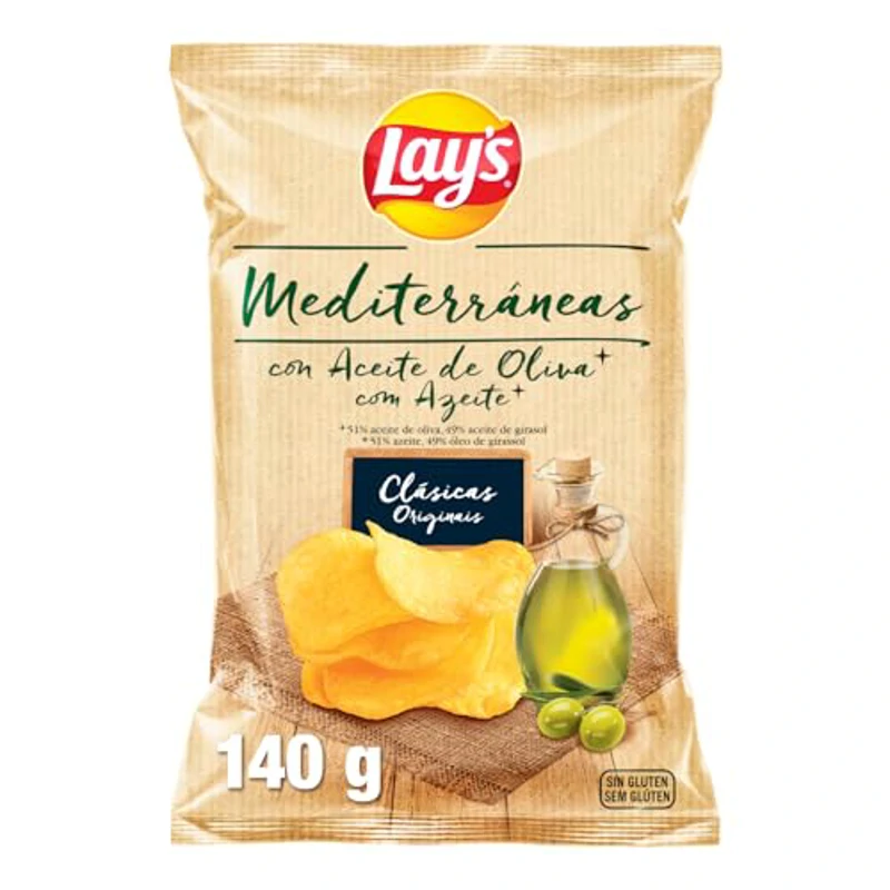 Lay's Mediterraneas, Patatas fritas con aceite de oliva, Producto de Aperitivo, bolsa individual, 140gr - Imagen 1