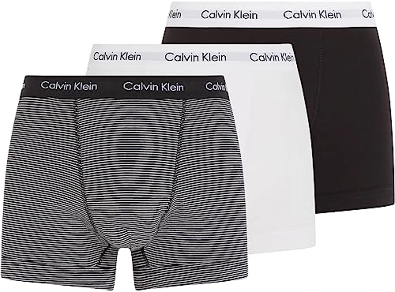 Calvin Klein Pack de 3 Calzoncillos Bóxer para Hombre Algodón Elástico, Multicolor (White/B&W Stripe/Black), L - Imagen 1