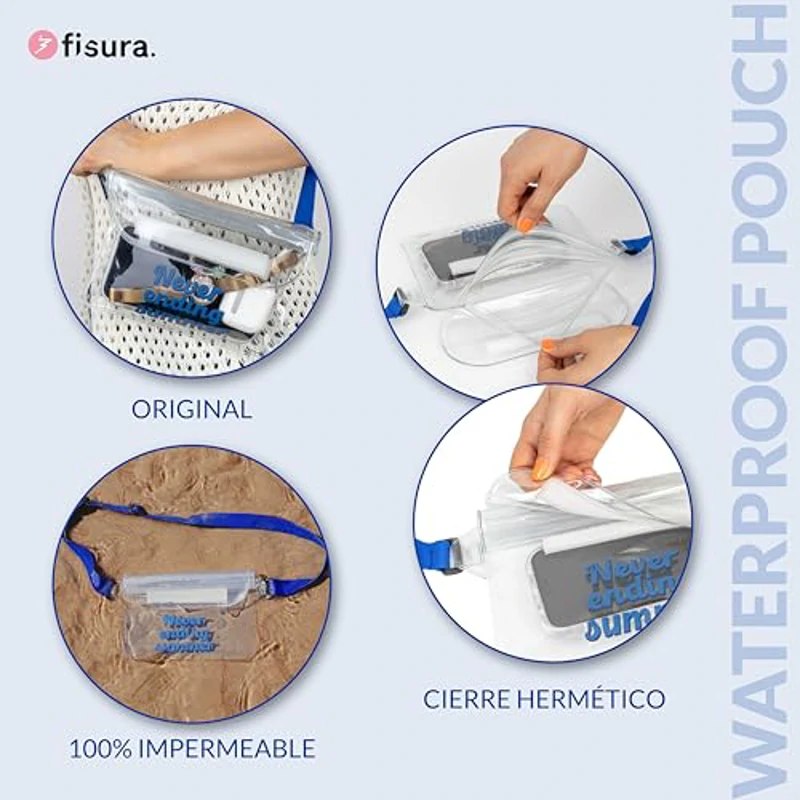Fisura – Bolsa Impermeable. Riñonera Impermeable al Agua. Bolsa estanca con cinturón Ajustable. 22,5 cm x 12,5 cm (Summer, Azul) - Imagen 2