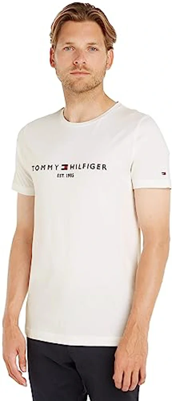 Tommy Hilfiger Camiseta de Manga Corta para Hombre Core Tommy Logo Cuello Redondo, Blanco (Snow White), XXL - Imagen 1