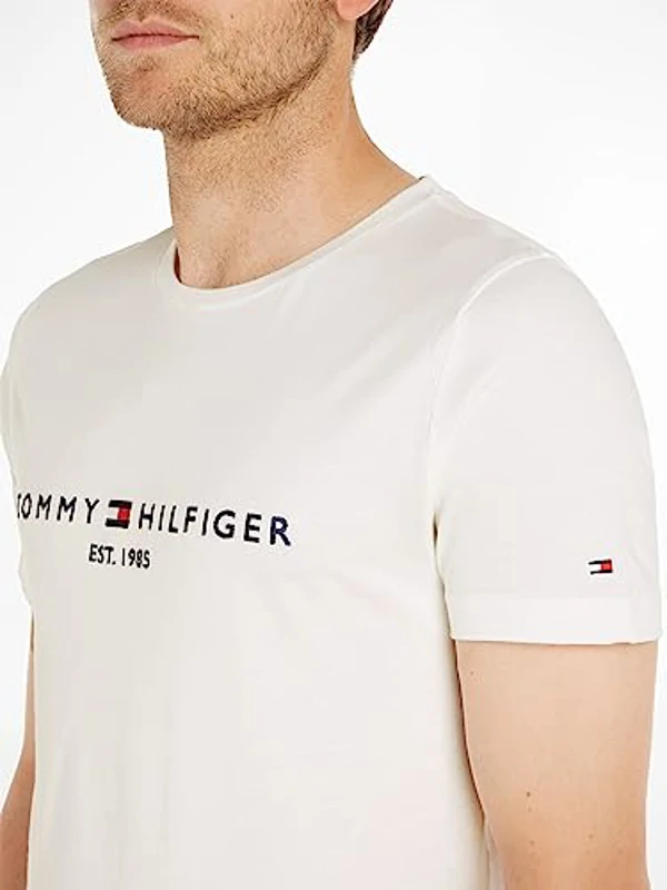 Tommy Hilfiger Camiseta de Manga Corta para Hombre Core Tommy Logo Cuello Redondo, Blanco (Snow White), XXL - Imagen 3