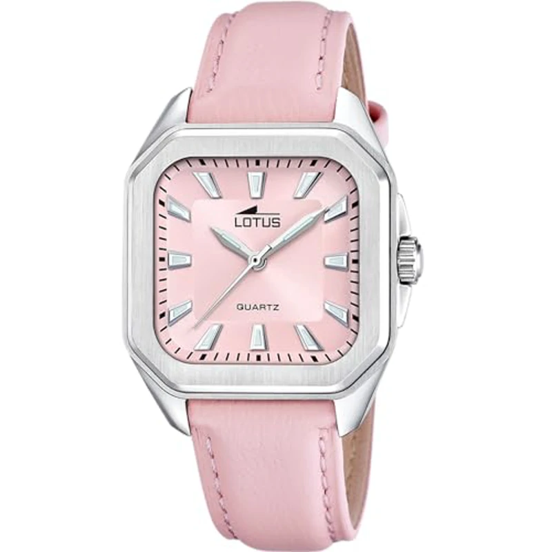 Lotus Reloj Mujer 18968/3 Square Series Caja de Acero Inoxidable 316l Plateado Correa de Piel Rosa - Imagen 1