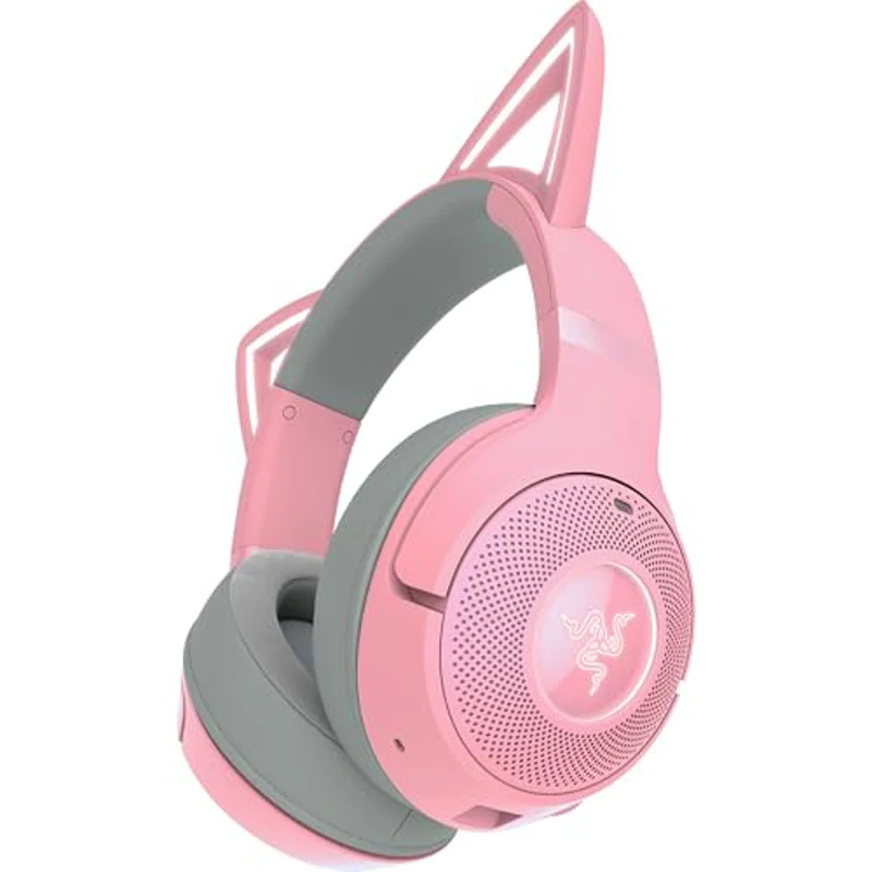 Razer Kraken Kitty V2 BT - Auriculares RGB inalámbricos por Bluetooth con orejas de gatito (Bluetooth 5.2, Diafragmas TriForce de 40 mm, Construcción ligera de 325 g) Quartz - Imagen 1
