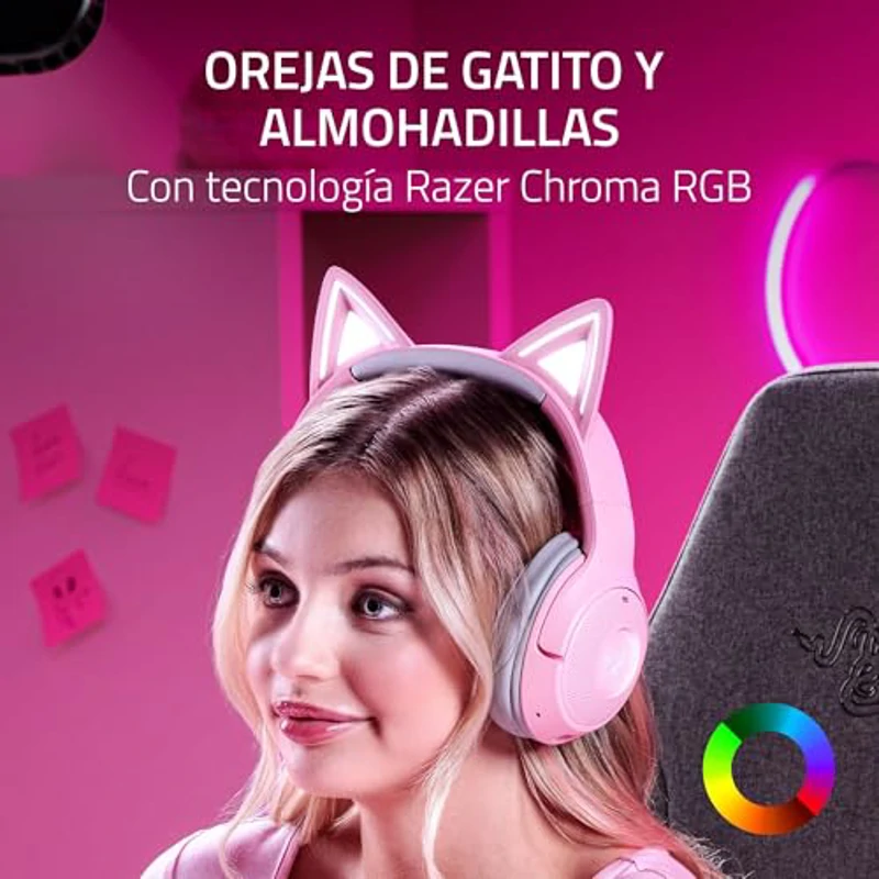 Razer Kraken Kitty V2 BT - Auriculares RGB inalámbricos por Bluetooth con orejas de gatito (Bluetooth 5.2, Diafragmas TriForce de 40 mm, Construcción ligera de 325 g) Quartz - Imagen 2