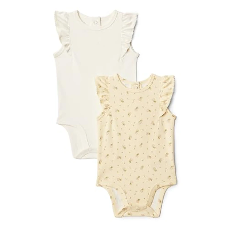 Amazon Essentials x Sofia Grainge Body con Volantes Bordados Bebé Niña, Pack de 2, Florecitas Flores/Marfil, 24 meses - Imagen 1