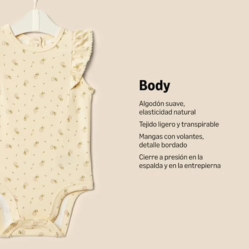 Amazon Essentials x Sofia Grainge Body con Volantes Bordados Bebé Niña, Pack de 2, Florecitas Flores/Marfil, 24 meses - Imagen 2