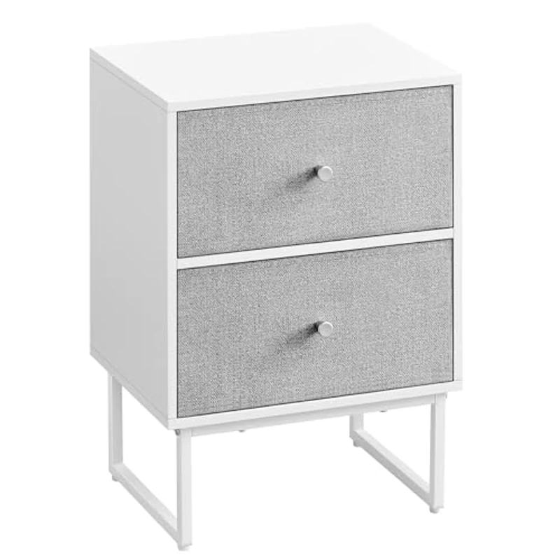 VASAGLE Mesita de Noche, Mesa Auxiliar con Almacenamiento, 2 Cajones Extraíbles de Tela, para Dormitorio, Salón, Blanco Nube y Gris Paloma LGS029W14 - Imagen 1