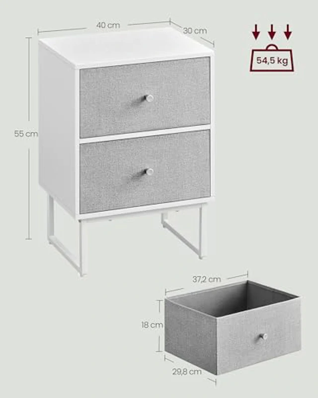 VASAGLE Mesita de Noche, Mesa Auxiliar con Almacenamiento, 2 Cajones Extraíbles de Tela, para Dormitorio, Salón, Blanco Nube y Gris Paloma LGS029W14 - Imagen 3