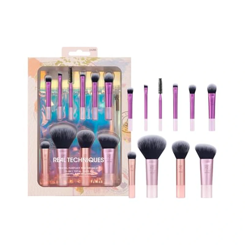 Real Techniques Kit de minibrochas Real Technique Travel Fantasy, brochas de maquillaje para sombras de ojos, iluminadores, juego de 11 piezas - Imagen 1