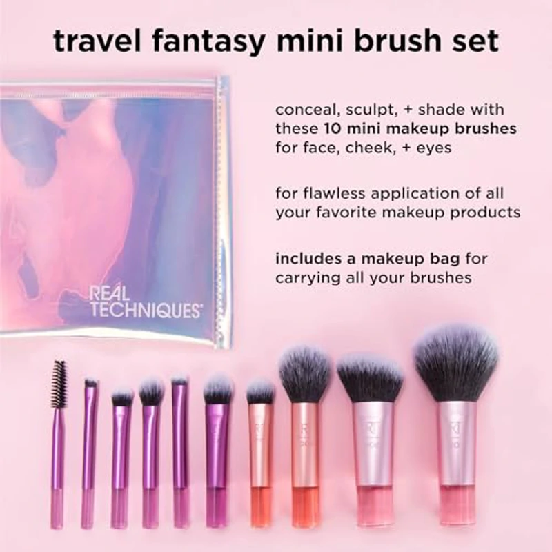 Real Techniques Kit de minibrochas Real Technique Travel Fantasy, brochas de maquillaje para sombras de ojos, iluminadores, juego de 11 piezas - Imagen 2