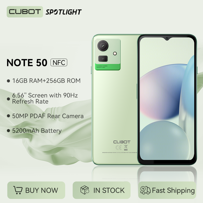 Cubot NOTE 50, smartphone android, 16 GB de RAM (8 GB + 8 GB extendidos), 256 GB de ROM,pantalla de 6,56 "90 Hz, Octa-core, NFC,cámara de 50 MP, WIFI, moviles baratos y buenos nuevos 2023,Agregar al c - Imagen 1
