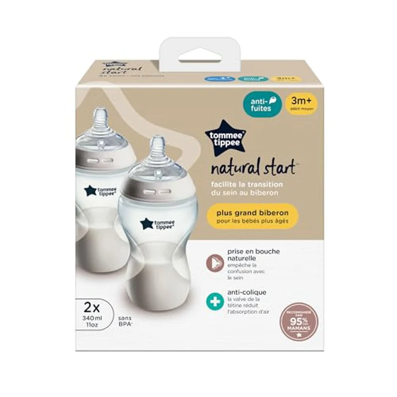 Tommee Tippee Biberones, biberón anticólicos Natural Start, 340 ml, con tetina anatómica para un agarre natural, válvula anticólicos, pack de 2 - Imagen 2