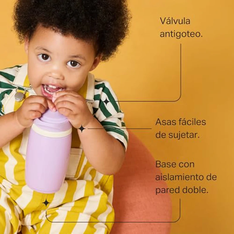 Tommee Tippee Vaso Isotérmico con Boquilla, 266ml, Botella de Agua Antigoteo para Niños a Partir de 12 Meses, con Aislamiento para Mantener la Bebida Fría, Rosa y Morado, Pack de 2 - Imagen 3