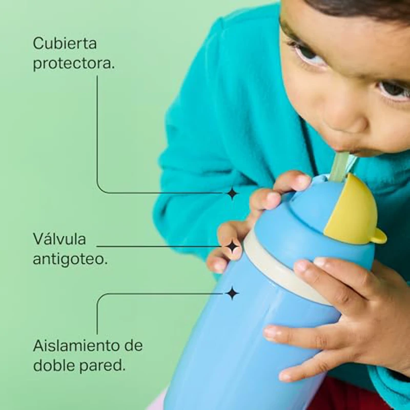Tommee Tippee botella isotérmica con pajita, 266 ml, botella de agua antiderrames para bebés a partir de 12 meses, tapa abatible para mantener la pajita limpia, Rosa y Morado, pack de 2 - Imagen 3