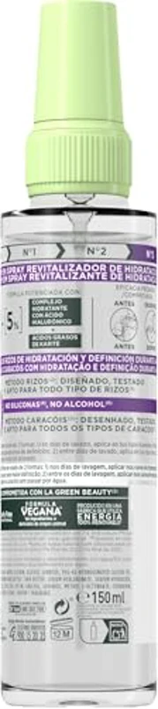 Garnier Fructis Método Rizos con 2x Sérum Spray para cabello rizado, Rizos y ondas definidas, Ácido hialurónico y Karité, Fórmula vegana, 150ml+150 ml - Imagen 3