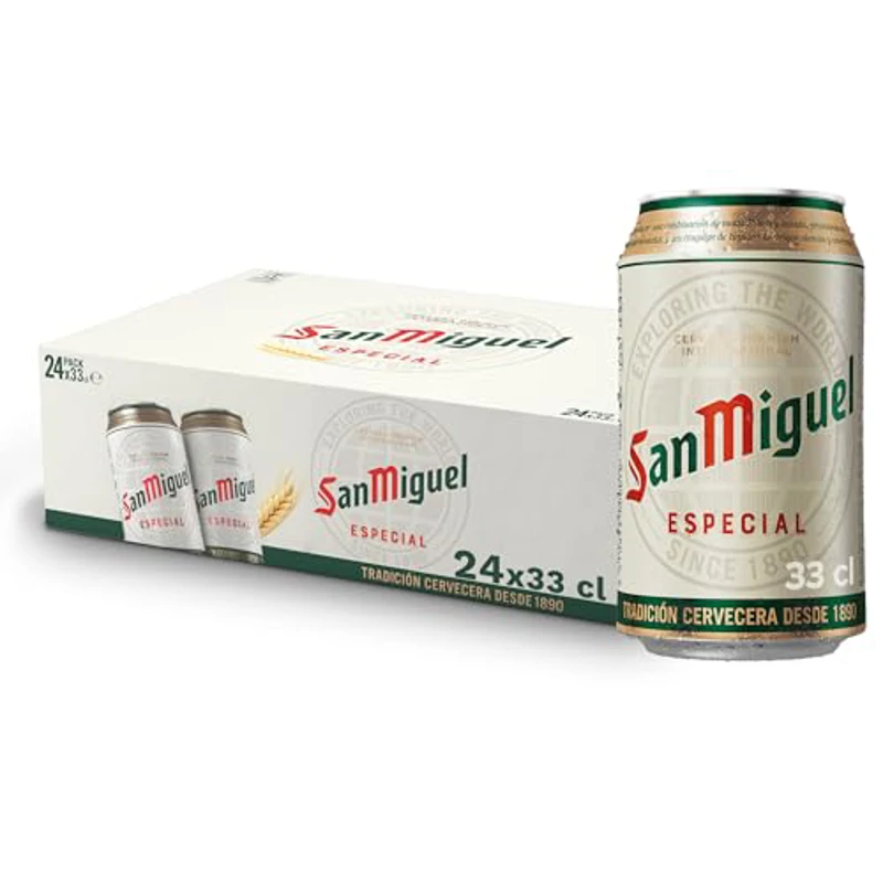 San Miguel Especial Lager, Pack 24 Latas x 33cl, Cerveza Premium Española, Calidad Tradicional y Sabor Refrescante, 5.4% Volumen de Alcohol - Imagen 1