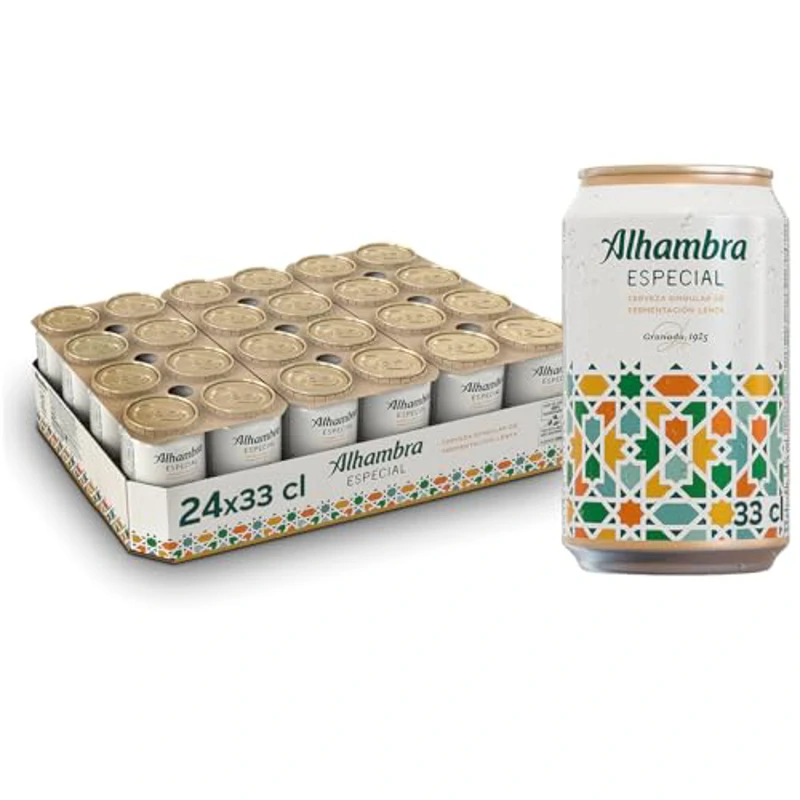 Alhambra Especial, Pack 24 Latas x 33 cl, Cerveza Especial de Fermentación Lenta, 5.4% Volumen Alcohol - Imagen 1