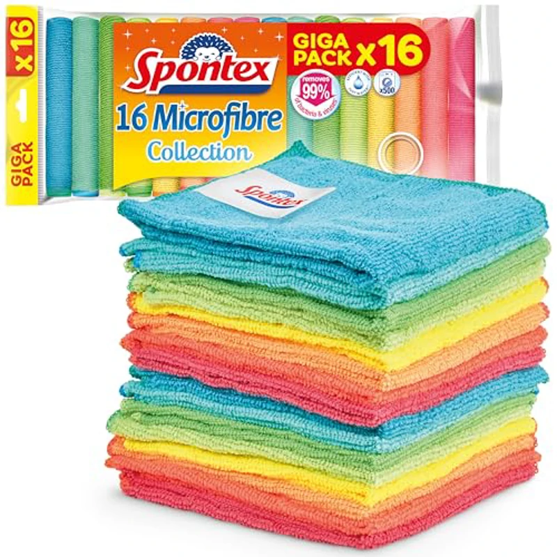 Bayetas de microfibra de Spontex para limpieza | 16 bayetas Microfibre Collection | Para usar como trapos del polvo y paños de cocina | 30 x 30 cm | Colores surtidos | 16 unidades - Imagen 1