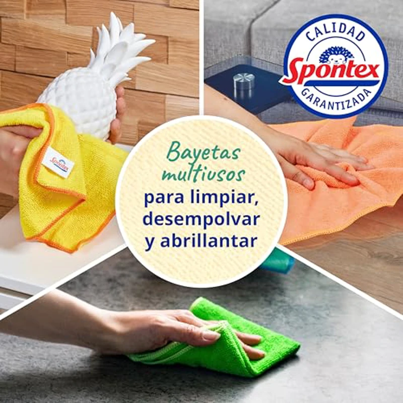 Bayetas de microfibra de Spontex para limpieza | 16 bayetas Microfibre Collection | Para usar como trapos del polvo y paños de cocina | 30 x 30 cm | Colores surtidos | 16 unidades - Imagen 2