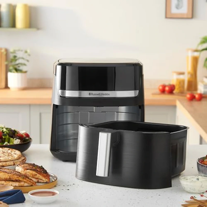 Russell Hobbs Freidora de Aire, Air Fryer, Freidora sin Aceite 8,3 L, XXL [tamaño compacto, bajo nivel ruido, pizzas de 26 cm] Satisfry (piezas aptas lavavajillas, pantalla táctil, grill) 27632-56 - Imagen 2