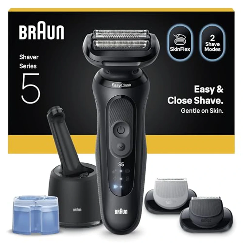 Braun Afeitadora Eléctrica Hombre Series 5, Máquina De Afeitar En Seco Y Mojado, 2 Modos De Afeitado, 50 Min De Uso, Centro De Limpieza, +2 Accesorios De Rasurado Y Estuche De Viaje, 52-N7650CC, Negro - Imagen 1