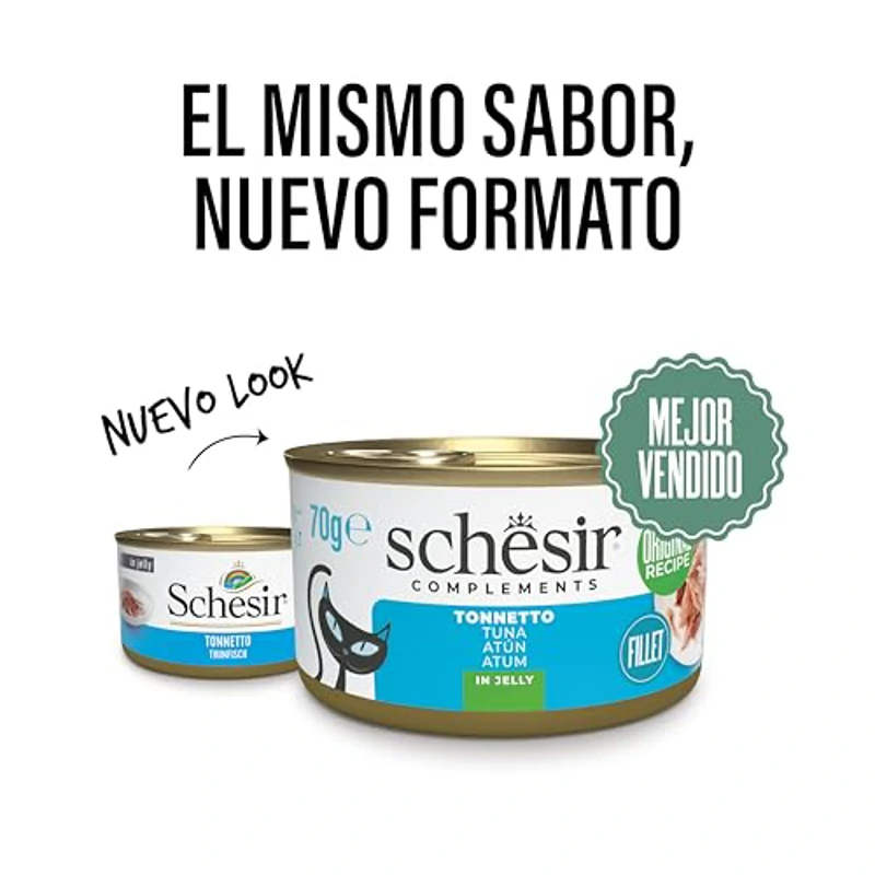 Schesir, Filetes de Atún en Gelatina, Comida Húmeda Complementaria para Gatos, en Latas, Receta Original, 100% Natural, 12 x 70g - Imagen 2
