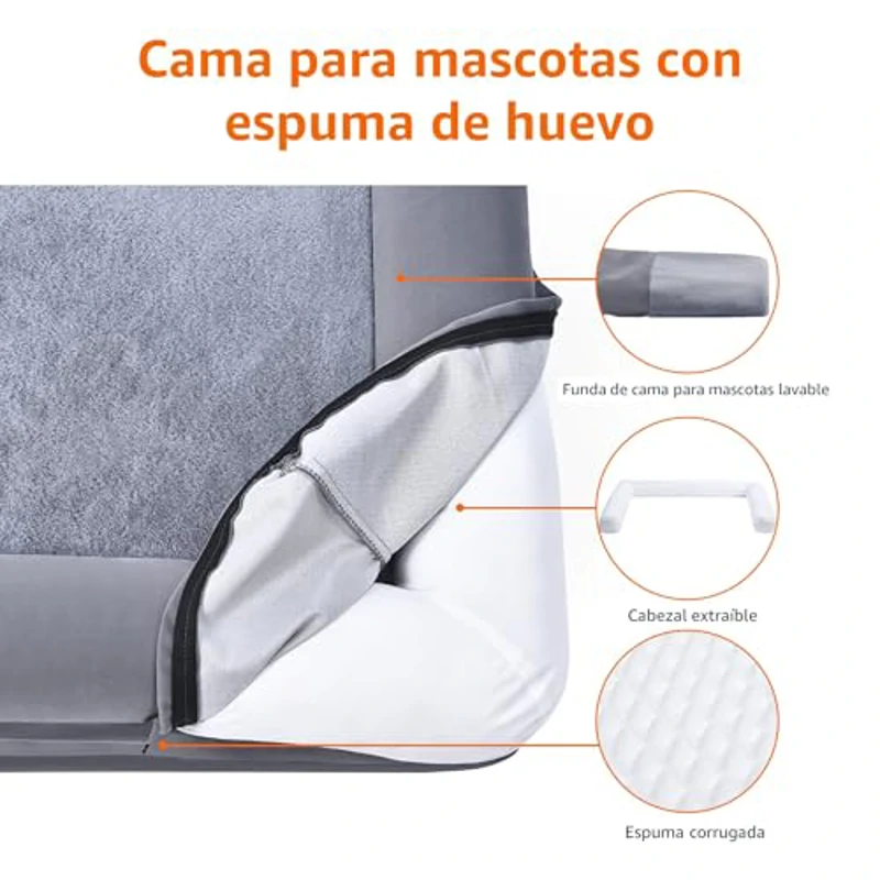 Amazon Basics Cama-sofá para Perro de Espuma, salón, Cubierta extraíble, Gris, 112 x 89 x 20 cm (L x W x H) - Imagen 3