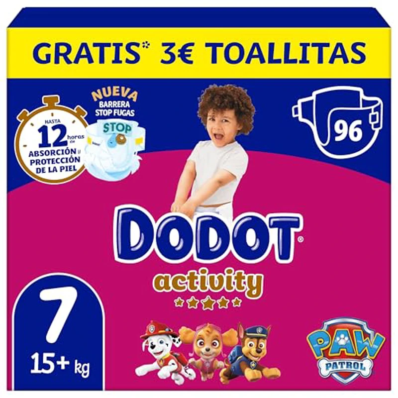 Dodot Pañales Bebé Activity, Talla 7 (15+ kg), 96 Pañales, Hasta 12h de Protección Antifugas y Ajuste, Pack Mensual - Imagen 1