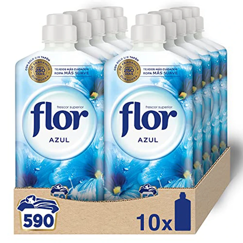 Flor - Suavizante para la ropa concentrado, aroma azul - Pack de 10, hasta 590 dosis - Imagen 1