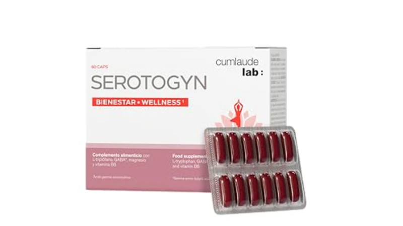 Cumlaude Lab Serotogyn - Complemento Alimenticio para Disminuir los Sofocos y Mejorar el Estado de Ánimo durante la Menopausia, con Triptófano, GABA, Magnesio y Vitamina B6 - 60 Cápsulas - Imagen 2