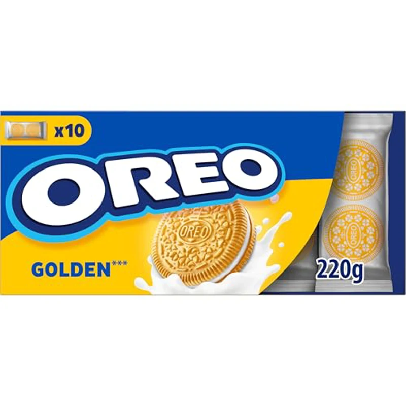 Oreo Golden, Galletas Rellenas de Crema de Vainilla, las Galletas Oreo Golden son estupendas para Disfrutar de una Merienda Rápida y Fácil, Paquete de 220 g - Imagen 1
