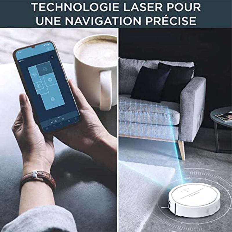 Rowenta X-plorer Serie 120 AI RR7877 - Robot aspirador con mopa y mapeo 2700 Pa, motor digital compatible con smartphones y asistentes de voz, 3 cepillos y Sistema Aqua Force para fregar, blanco - Imagen 2