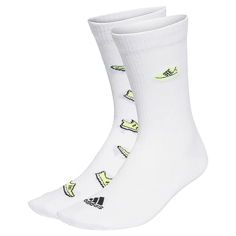 adidas Run x Ultraboost Shoe Love Graphic Socks 2 Pairs, Calcetines Unisex adulto, White/Lucid Lemon/Black, 42-45 - Imagen 1