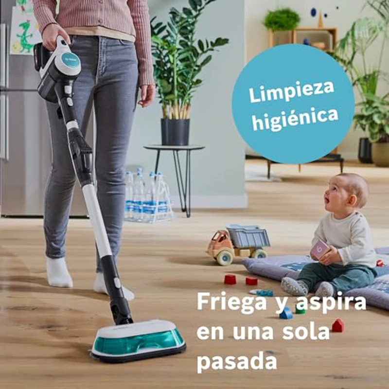 Bosch, aspirador sin cable 2en1, Unlimited 7 ProHygienic Aqua, cepillo 2en1 DynamicAqua, cepillo convencional, blanco, BCS71HYG2 - Imagen 3