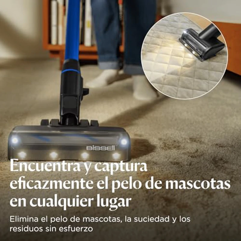 Bissell PowerClean FurFinder, Aspiradora sin Cable, Motor 200W, Aspiradora Escoba, Luces FurFinder, Rodillo antienredos, autosoportado, Filtro HEPA, 2000 mAh batería extraíble, 40 min, 4089N - Imagen 2