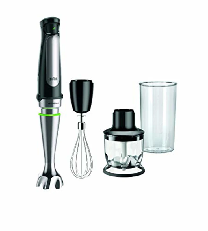 Braun Minipimer 7025 - Batidora de mano, 1000W, 3 accesorios (Minipicadora 350ml, varillas, vaso medidor 600ml), velocidad automática, tecnología Active Blade - Imagen 1